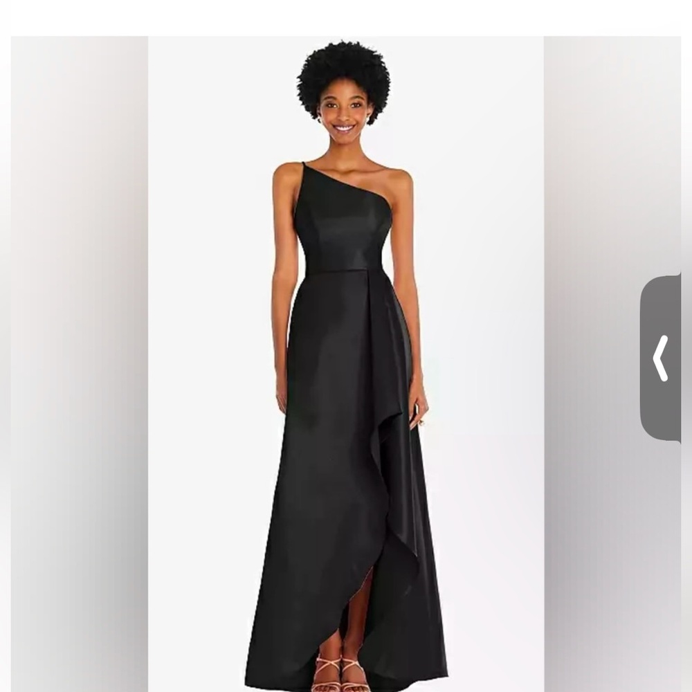 🦋NWT  Alfred Sung  Black One Shoulder Draped Front Satin Gown Sz 6 NWT